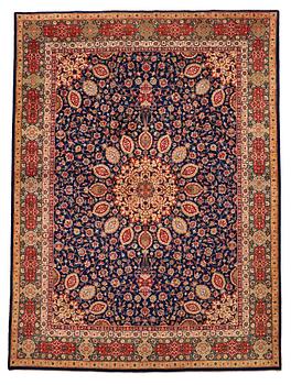 287. A CARPET, an old Tabriz, ca 403,5 x 298 cm (plus 1 cm  flat weave at one end).