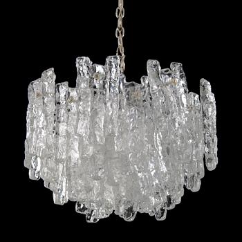An Austrian 1960s Kalmar "Ice Block" chandelier with ice textured pieces of glass.