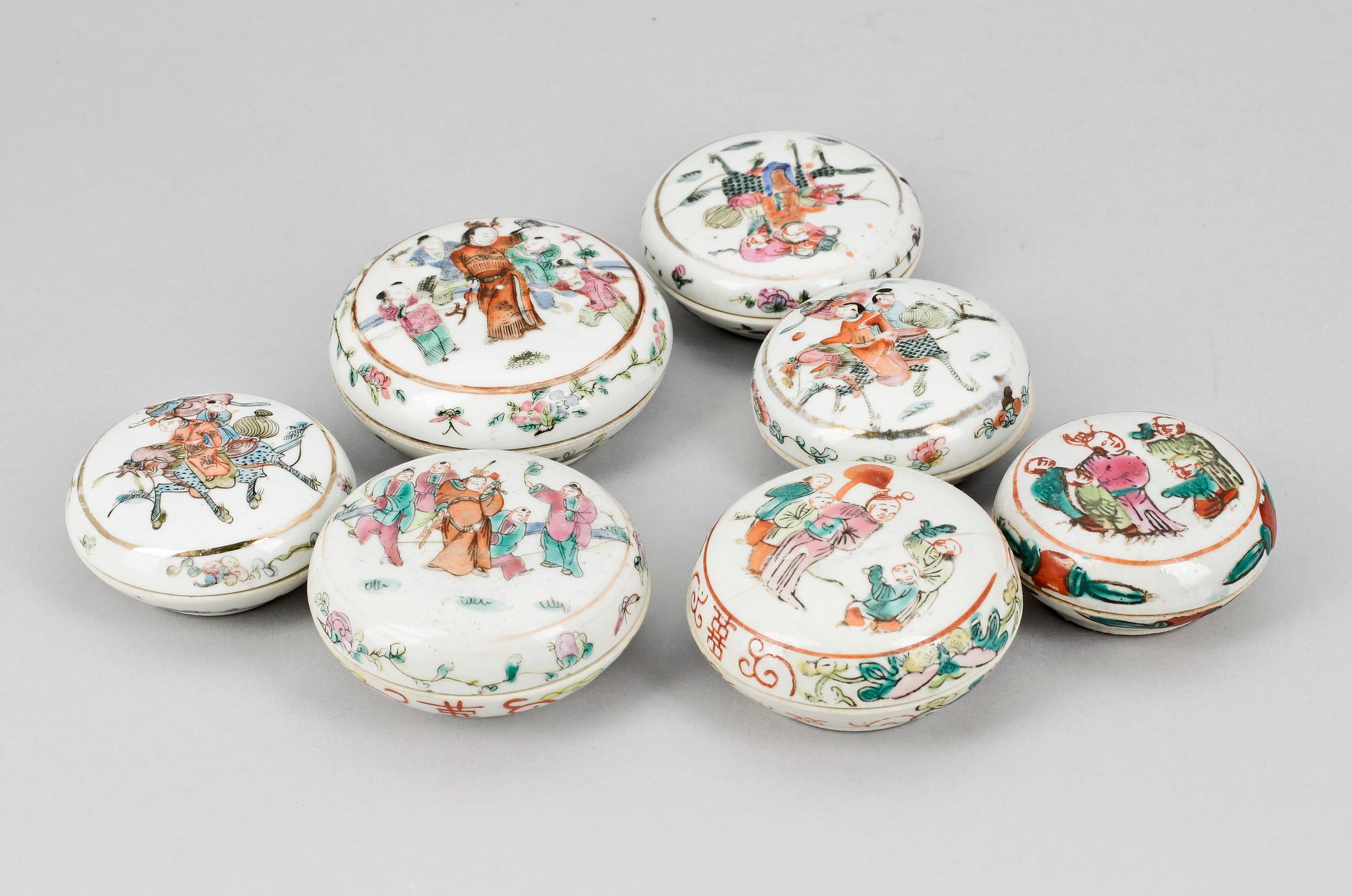 ASKAR MED LOCK, 7st, porslin, Kina, 1800/1900-tal.