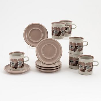 Ulla Procopé, a set of six 'Koralli' stoneware teacups with saucers, Arabia, Finland, 1983-1987.