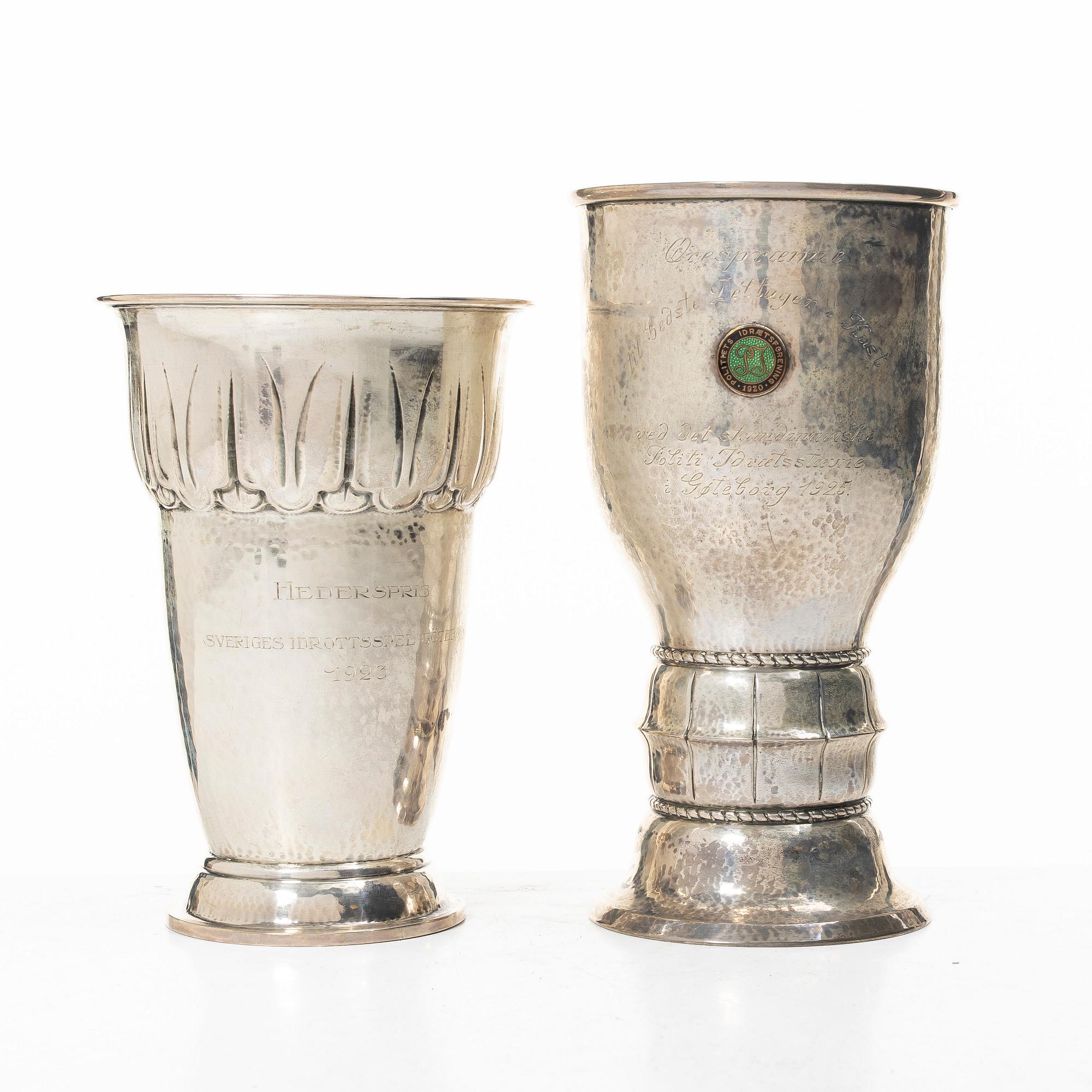 Trophies, 2 pcs, silver, Denmark and Sweden, 1920s.