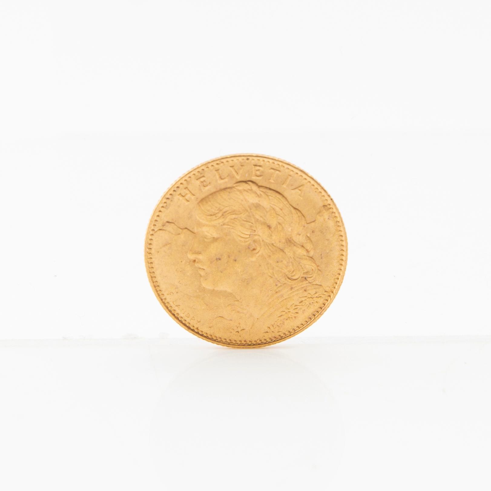 Gold coin 10 francs 1922 Switzerland.