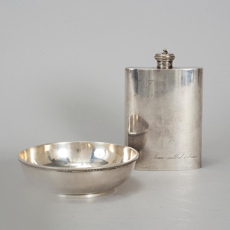 ATELIER BORGILA, fickplunta samt skål, silver, Stockholm, bl a 1943.