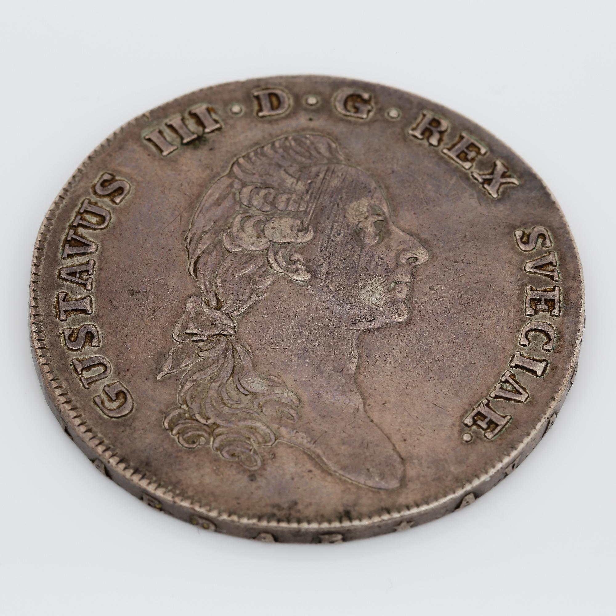 RIKSDALER, silver, Gustav III, Stockholm, 1775. Vikt ca 29,28 g.