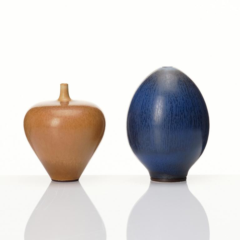 Berndt Friberg, two stoneware vases, Gustavsberg studio, Sweden 1957 and 1967.