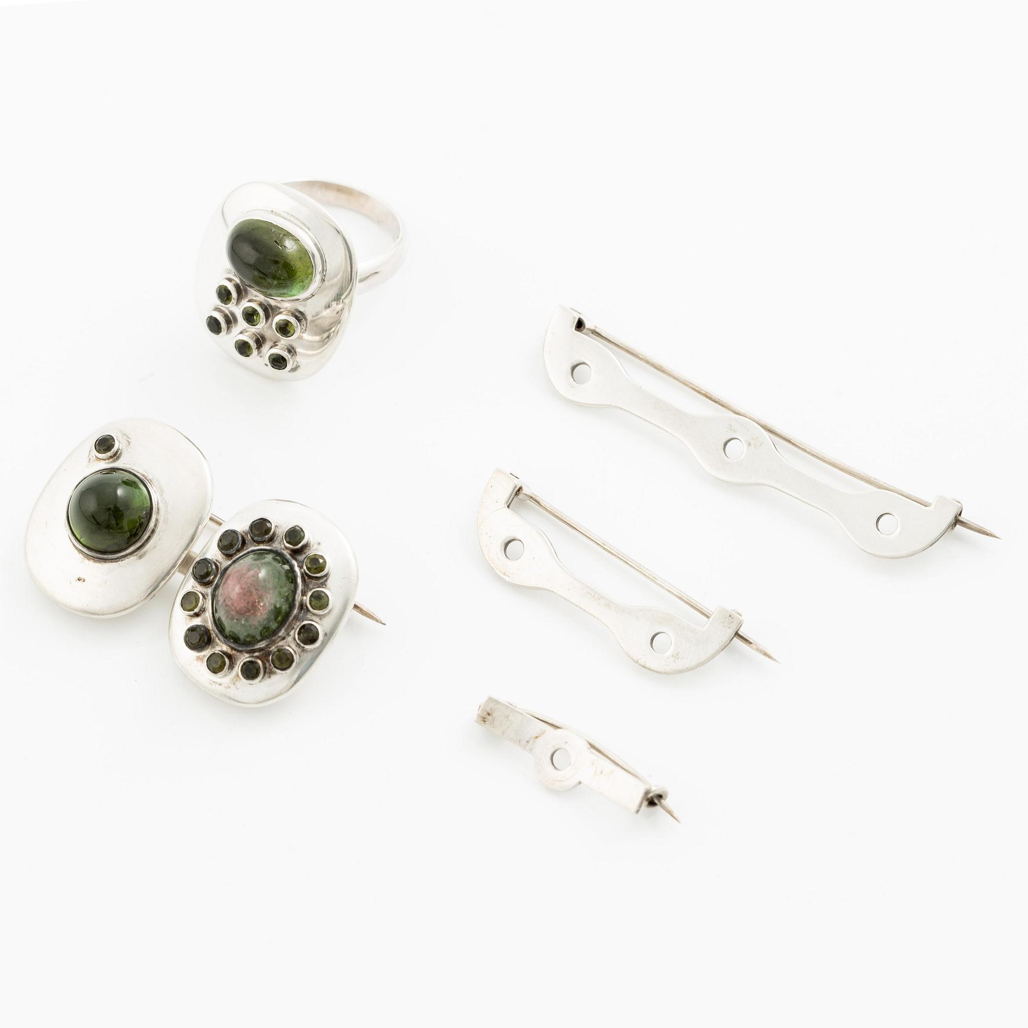 H Strömdahl, a parure, silver with tourmalines and other green stones, Stockholm 1961 and 1963.