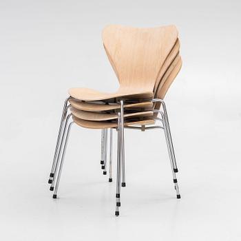 Arne Jacobsen, four "Seven" chairs, Fritz Hansen, Denmark.