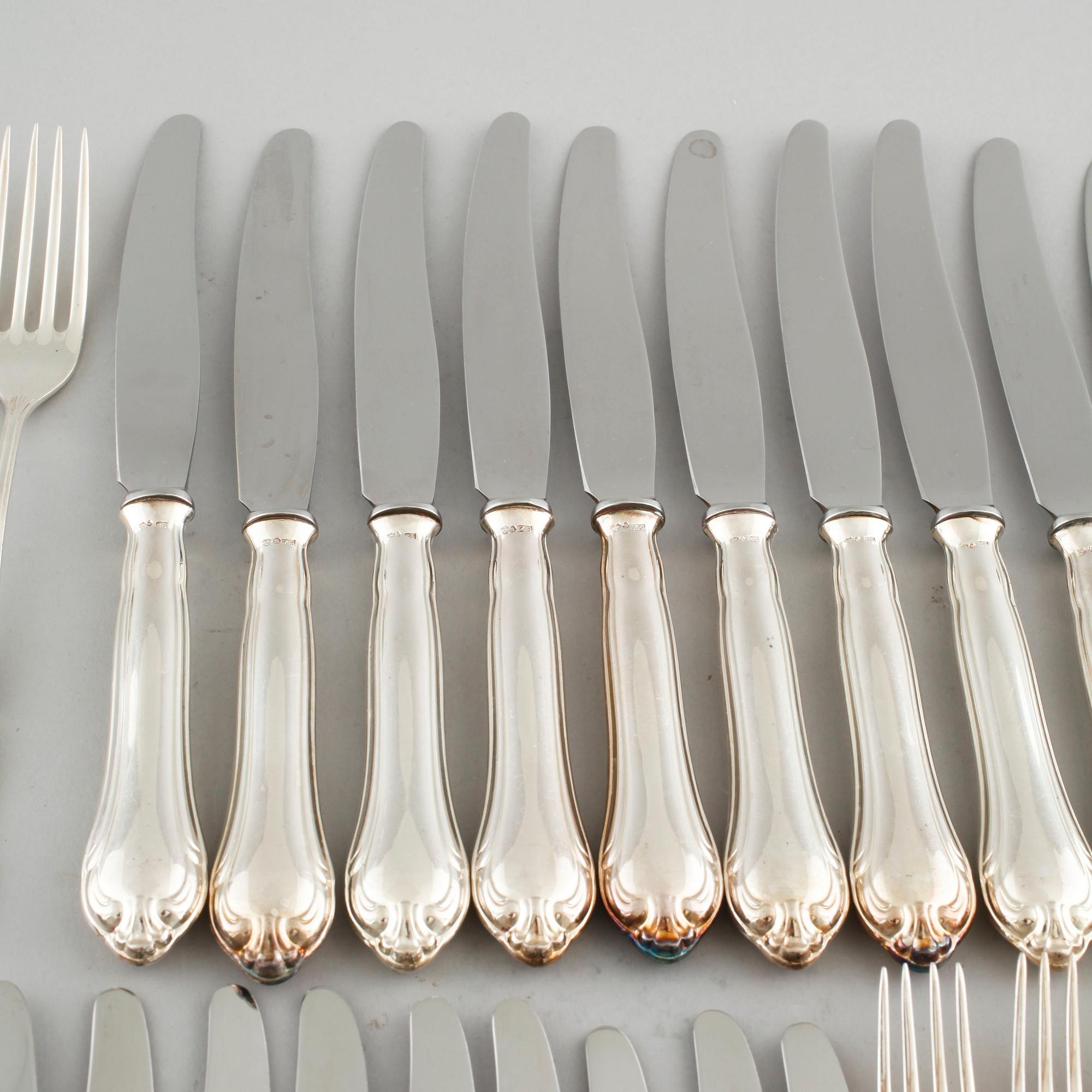 72 silver cutlery by C.G Hallberg, Stockholm, 20th century.