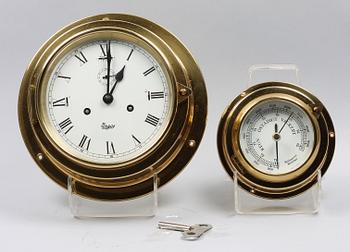 SKEPPSUR samt BAROMETER, mässing, 1900-talets andra hälft.