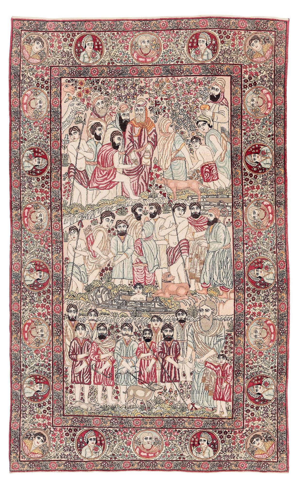 An antique pictoral Kerman rug, ca. 229 x 144 cm.