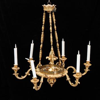 A gilt and bronzed hanging lamp, 19th Century.