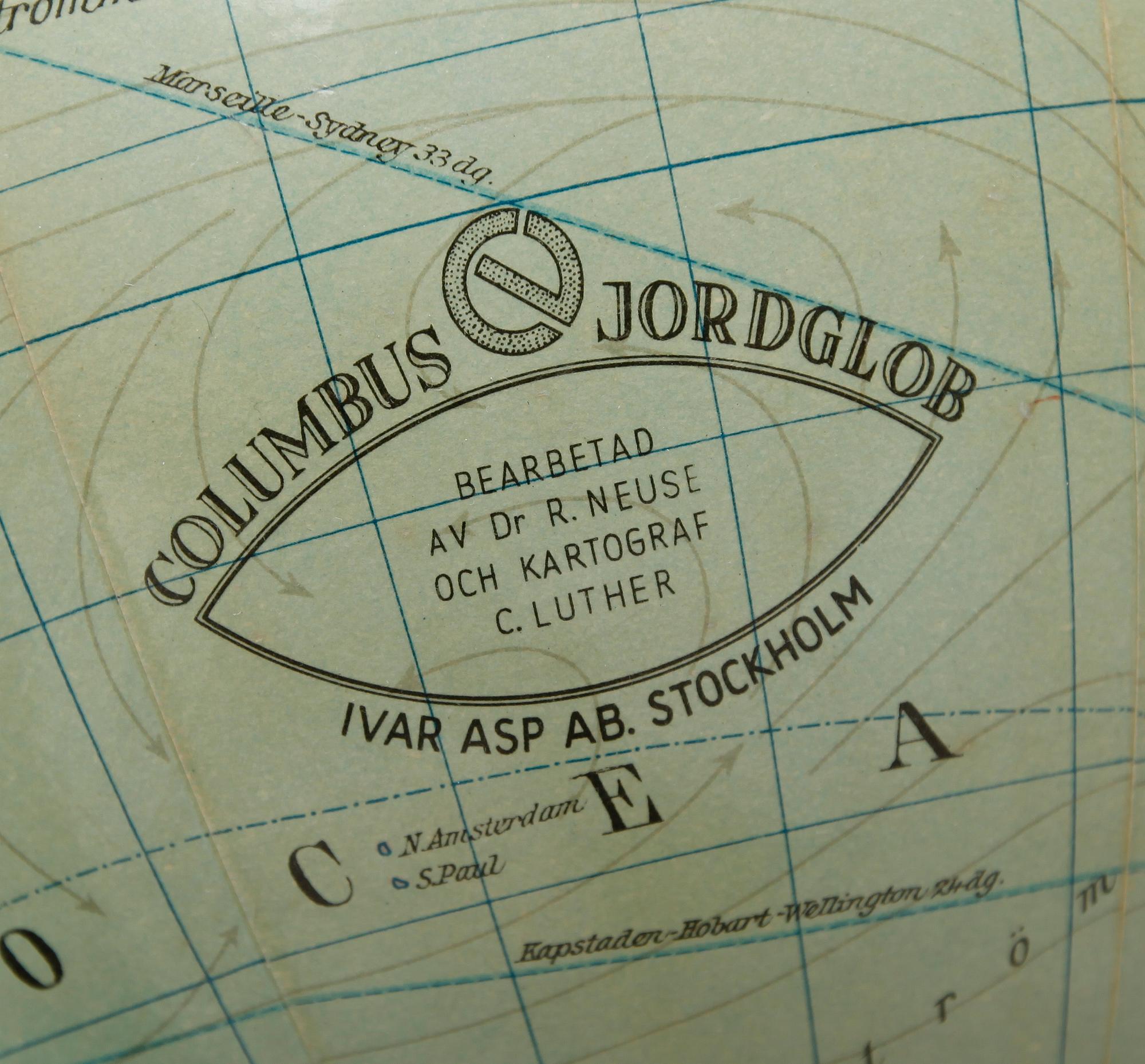 JORDGLOB, Columbus Jordglob efter Dr Neuse, 1900-talets mitt.