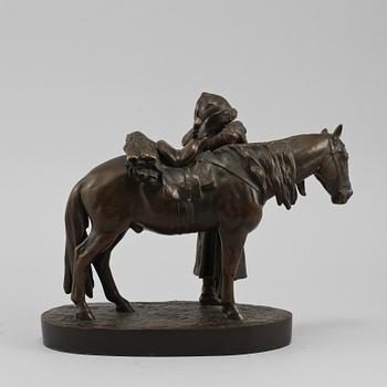 SKULPTUR, patinerad metall, otydligt signerad samt datera 18?, 1900-tal.