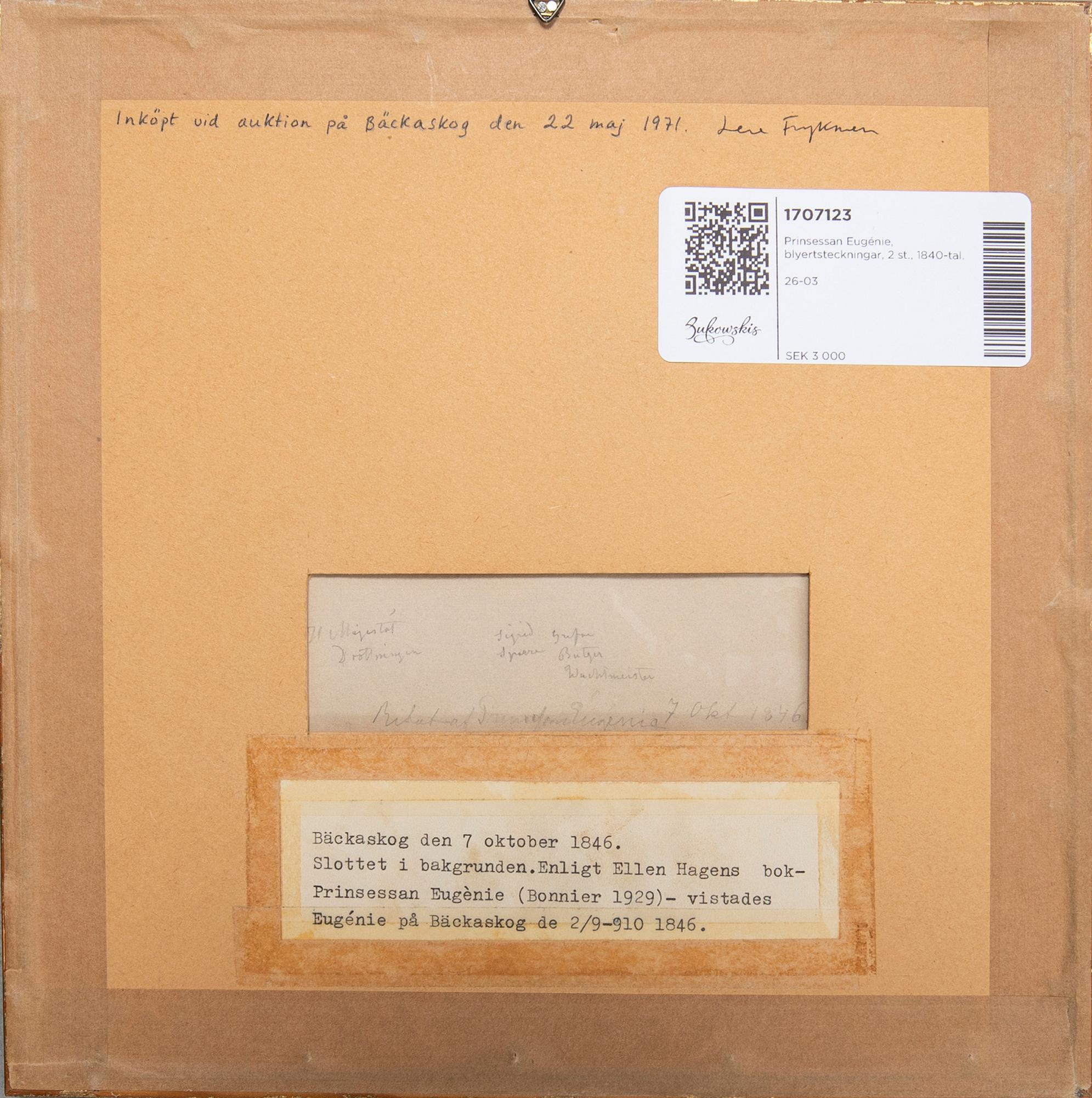 Prinsessan Eugénie, Pencil drawings, 2 pcs., 1840s.