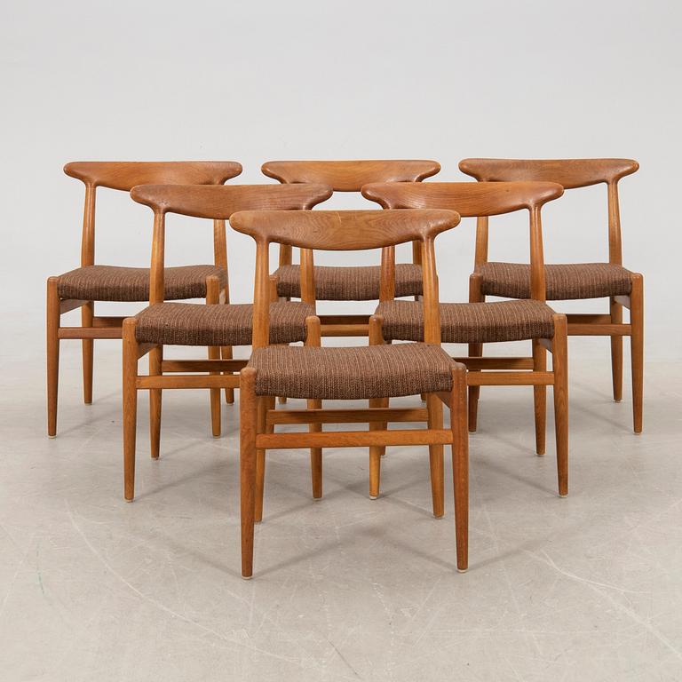 Hans J. Wegner, chairs 6 pcs "W2" CM Madsen Denmark 1960s.
