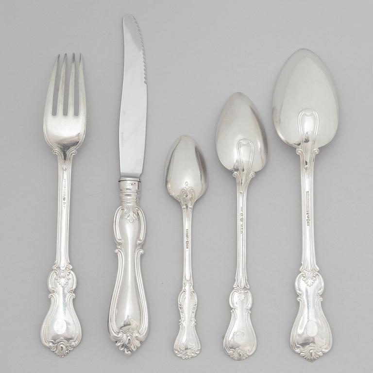 A Swedish Silver Cutlery Set, Mannerfelt coat of arms, including mark of GT Folcker, Stockholm 1858 (32 pieces).