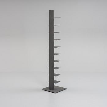 A grey lacquered metal shelf, contemporary production.