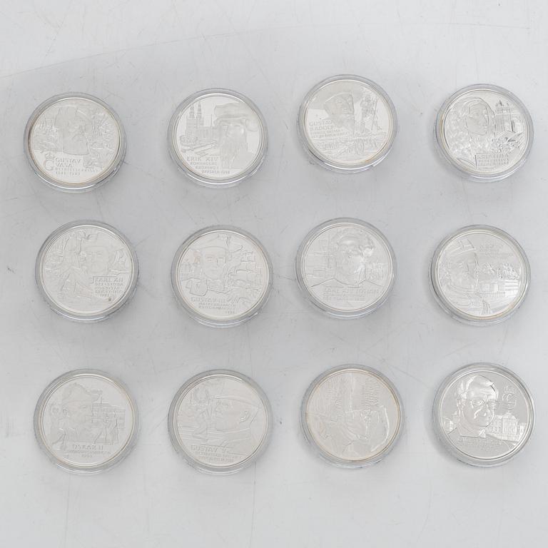 Commemorative coins/jubilee coins, 24 pcs, sterling silver, Kingdom of Sweden, Swedish Mint, Eskilstuna.