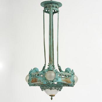 Emy Wahlström, an Art Nouveau chandelier model "5024", Arvid Böhlmarks Lampfabrik, Stockholm, 1910s.
