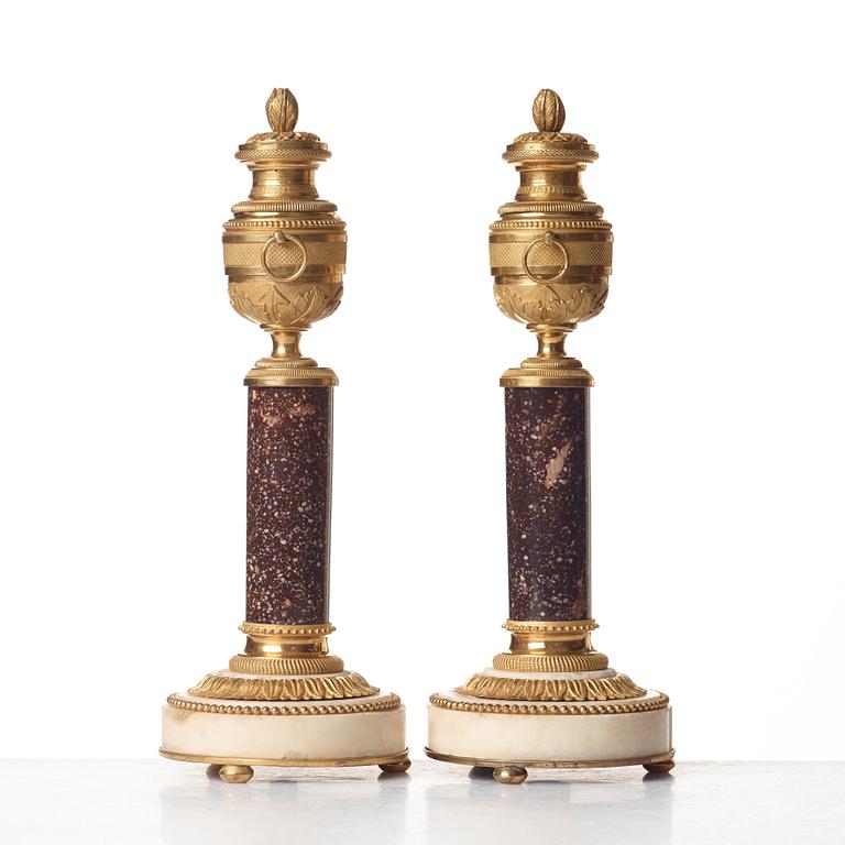 A pair of Louis XVI late 18th century candlesticks/cassolettes.