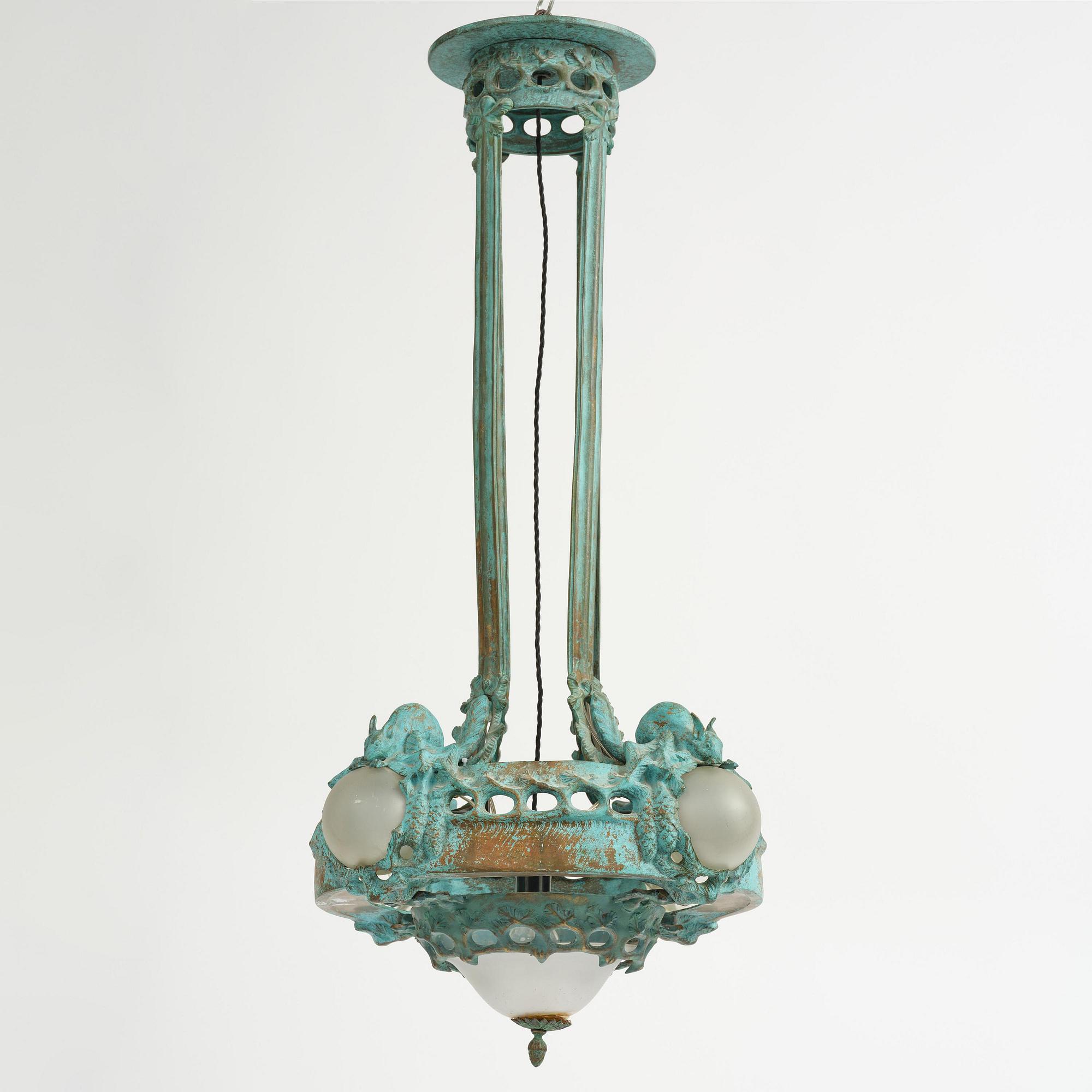 Emy Wahlström, an Art Nouveau chandelier model "5024", Arvid Böhlmarks Lampfabrik, Stockholm, 1910s.