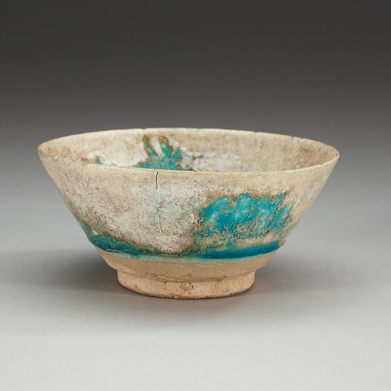 BOWL, pottery. Turquoise glaze. Persia 13th century, probably Kashan.