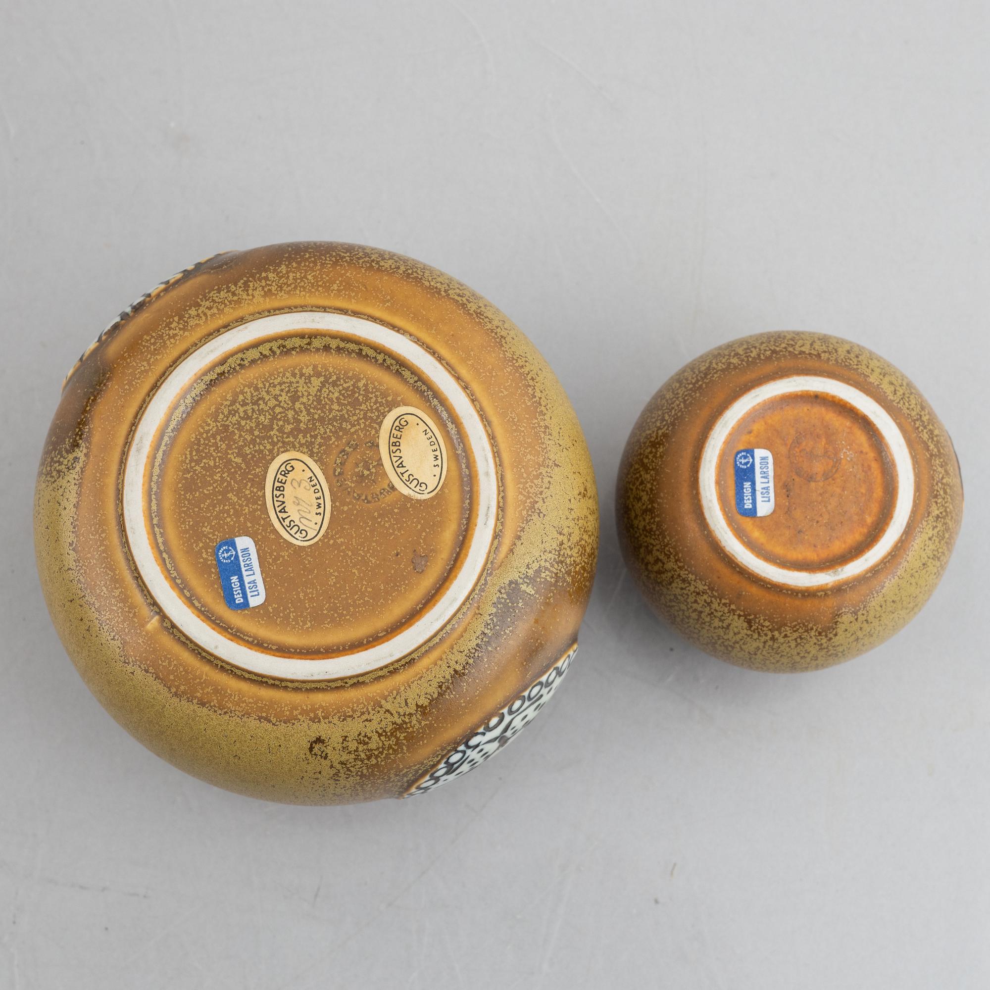 Lisa Larson, vaser, 4 st, skålar, 2 st och fat, 2 st, stengods "Thalia", Gustavsberg.