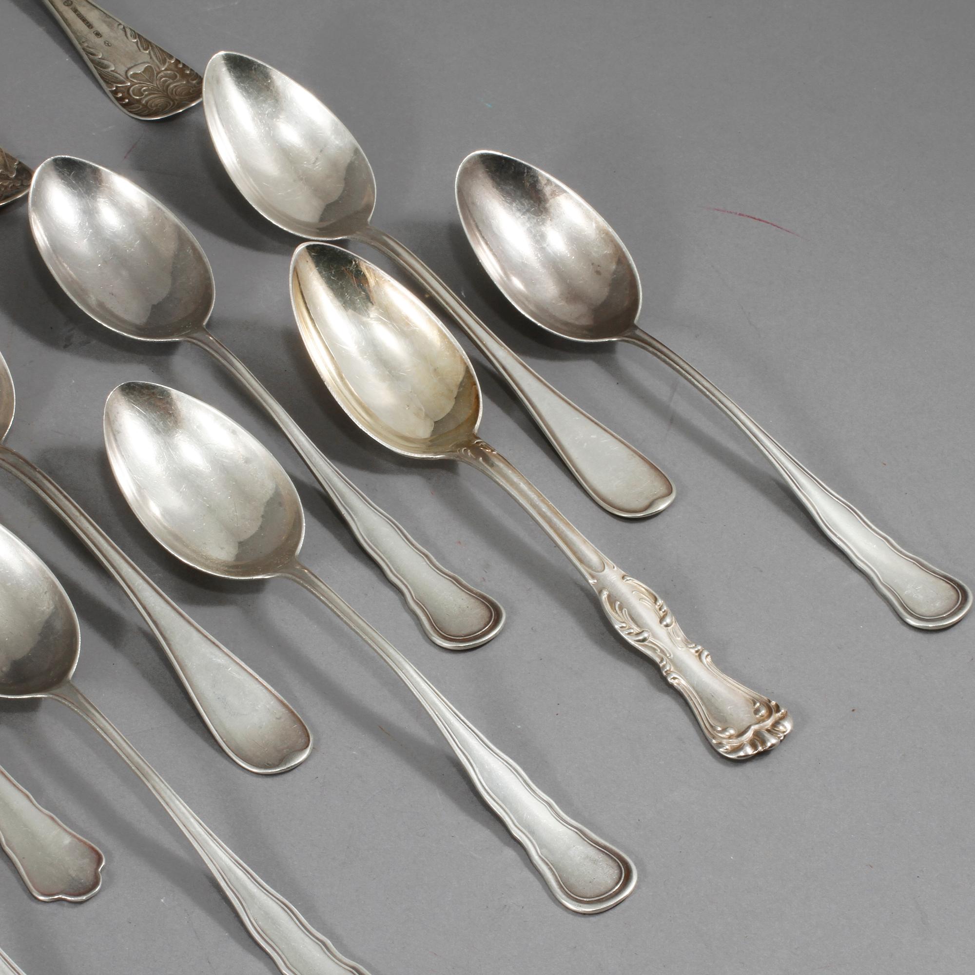 PARTI SILVER, 45 delar, mestadels Sverige, 1800-talets andra hälft- 1900-talets andra hälft, vikt ca 1140 g.