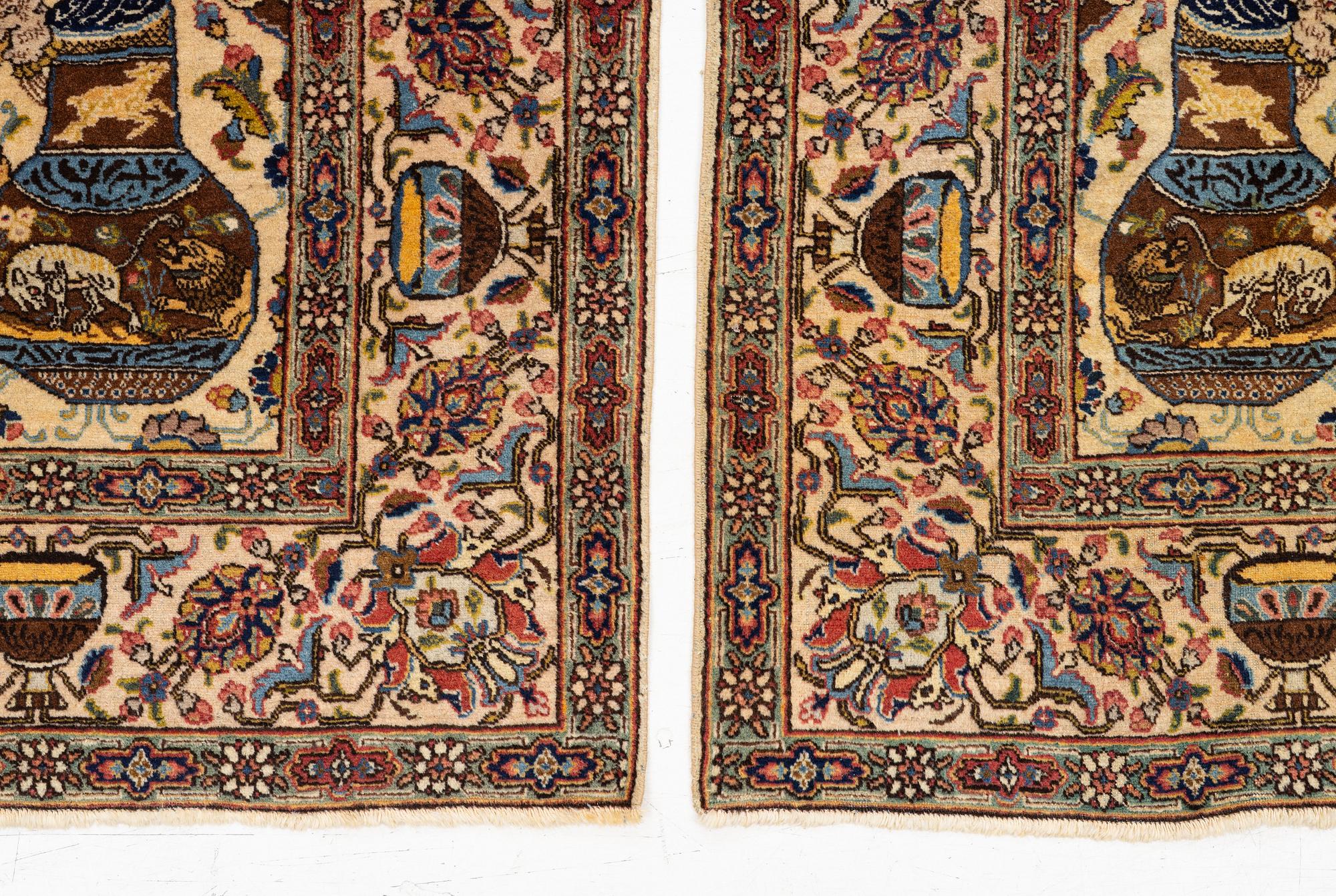A pair of semi antique Tabriz rugs, Northwest Persia, c. 210 x 136 cm.
