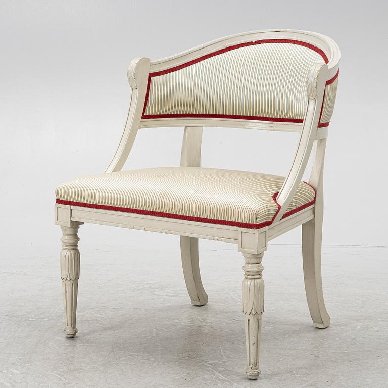 A late Gustavian style armchair, late 20th Century.