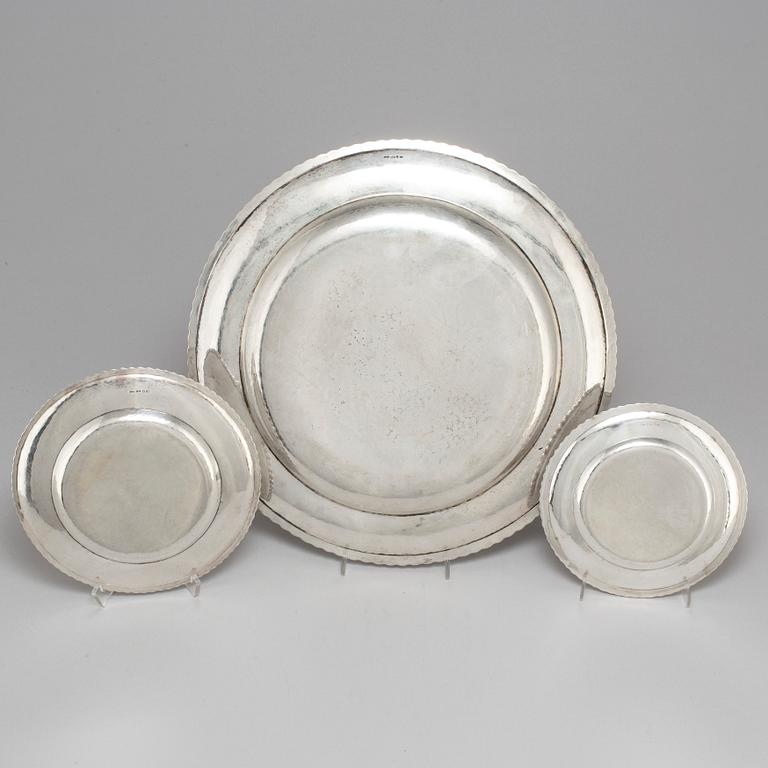 THREE silver trays by CG Halberg Stockholm 1933-41.