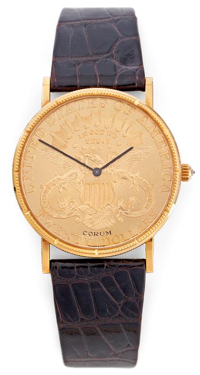 CORUM, Coin watch, 'Twenty dollars', manuell, guld, ca 1990.