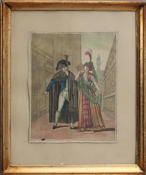KOPPARSTICK, handkolorerat, efter Angelo Volpini, 1700/1800.