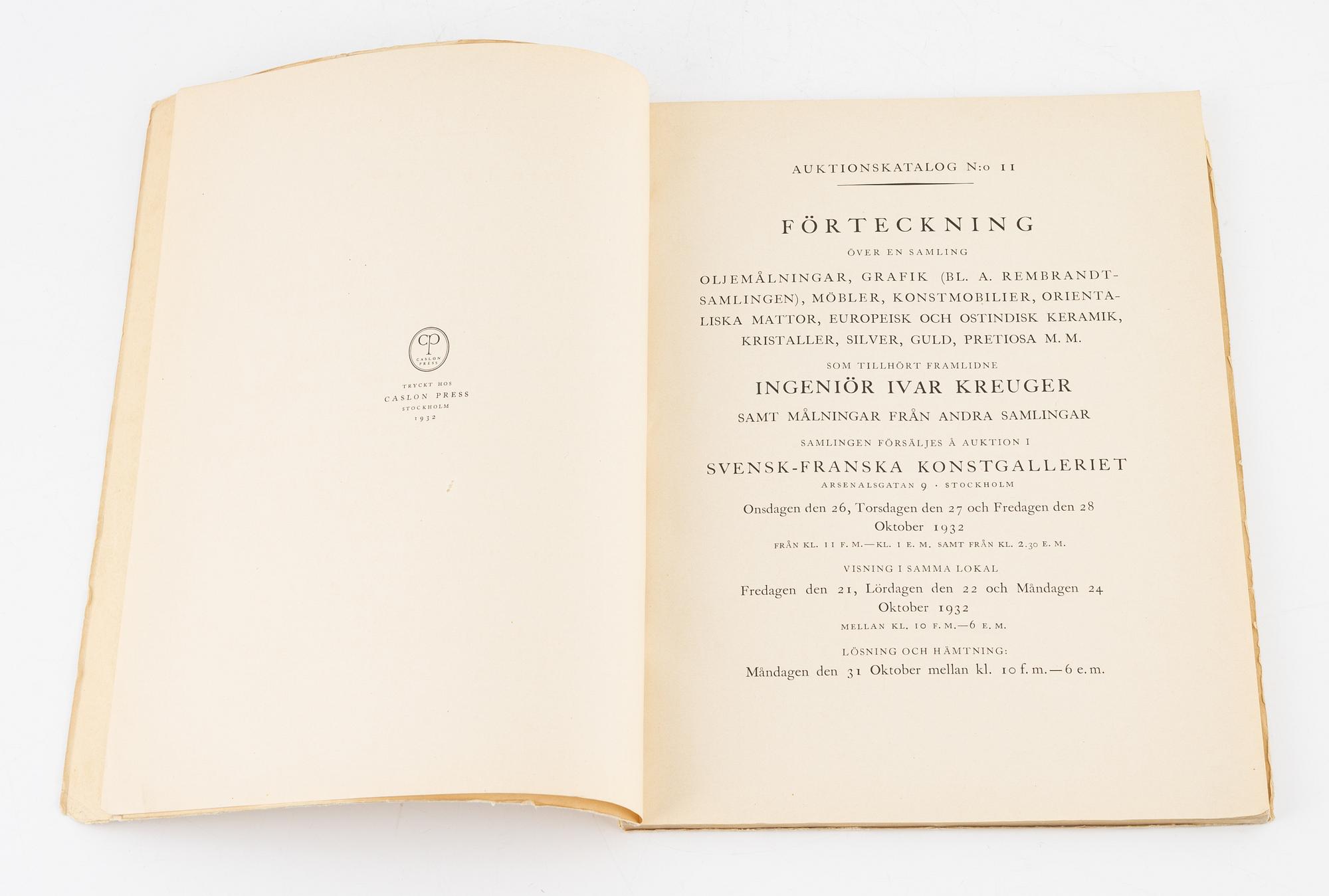Sale catalogues of Ivar Kreuger.