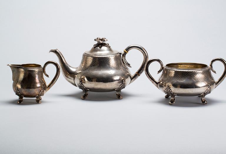 TESERVIS, 3 delar, silver, Peter Hertz, Köpenhamn, 1860, vikt ca 900g.