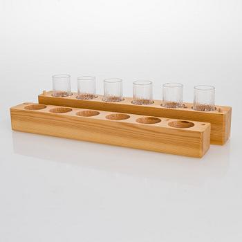 TAPIO WIRKKALA, A set of six 'Niva' snaps glasses. Original wooden box.