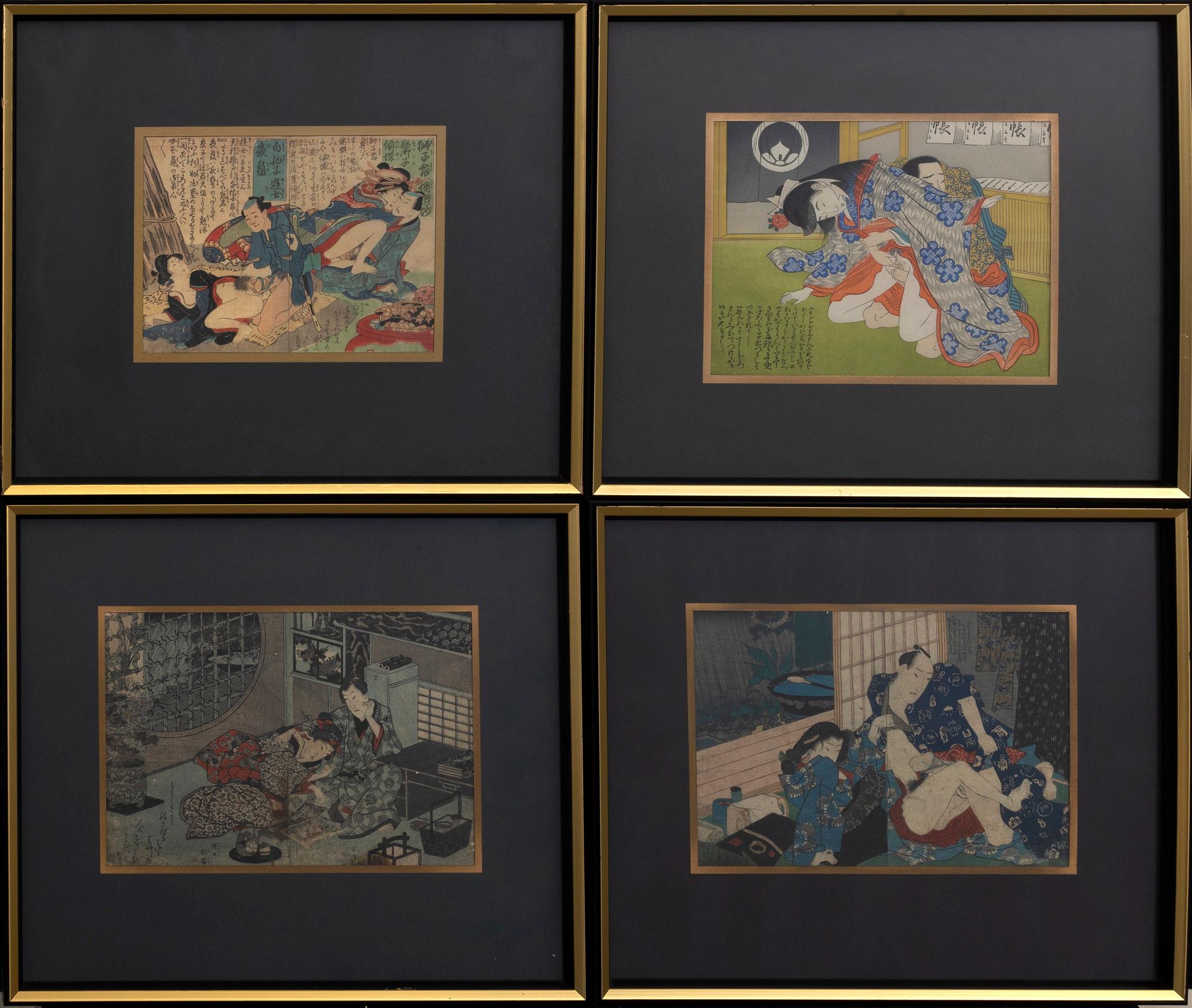 Four color woodcuts, Shunga Japan 19th Century.