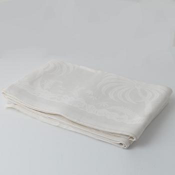 Four linen damask tablecloths.