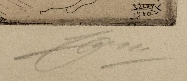 Anders Zorn, a signed etching from 1900.