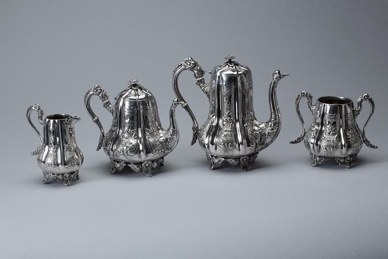 KAFFESERVIS, 4 delar, nysilver, 1900-tal.