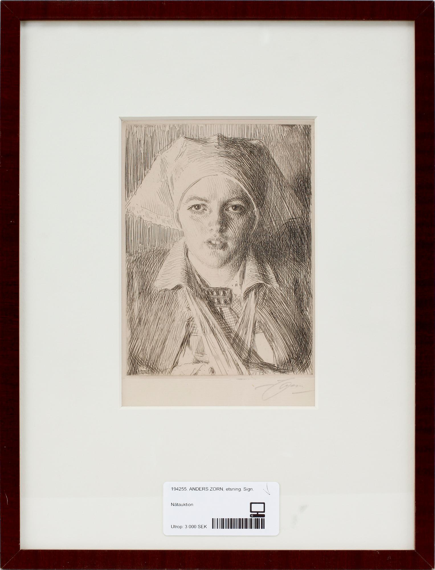 ANDERS ZORN, etsning. Sign.