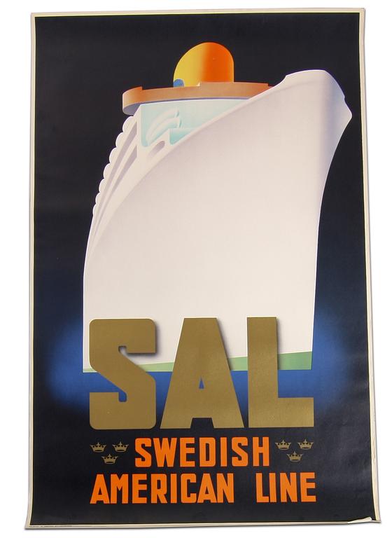 AFFISCH, "Svenska Amerika Linjen". Tryckt 1947.