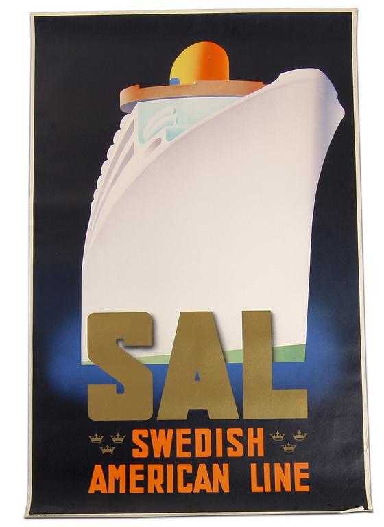 AFFISCH, "Svenska Amerika Linjen". Tryckt 1947.