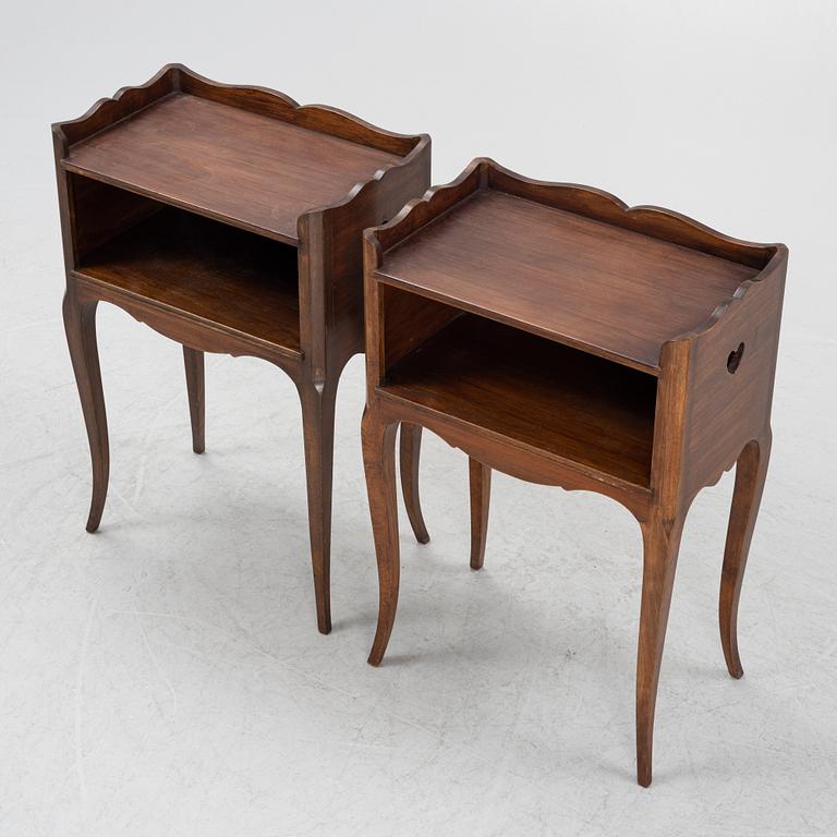 A pair of rococo style bedside tables, mid 20th Century.