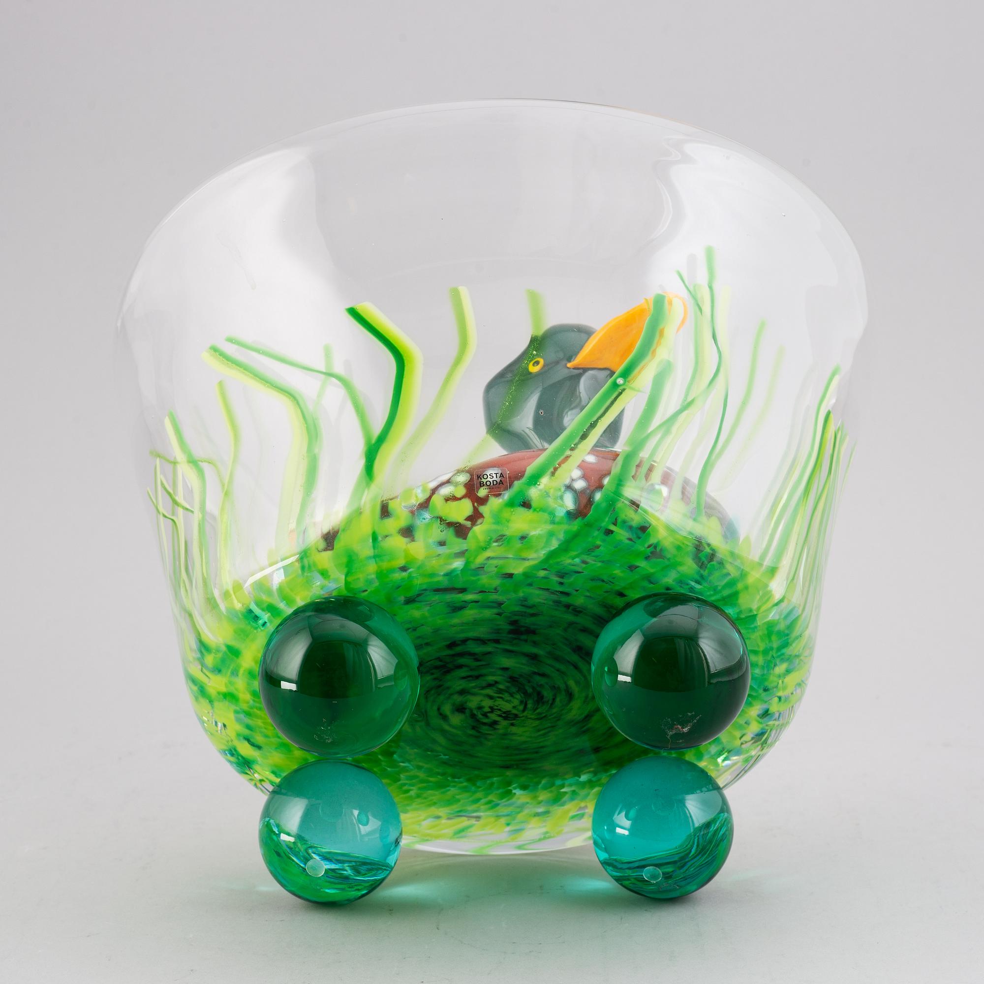 Ernst Billgren, skulptur, glas, "And i Vas", Kosta Boda, numrerad 15/30, signerad.