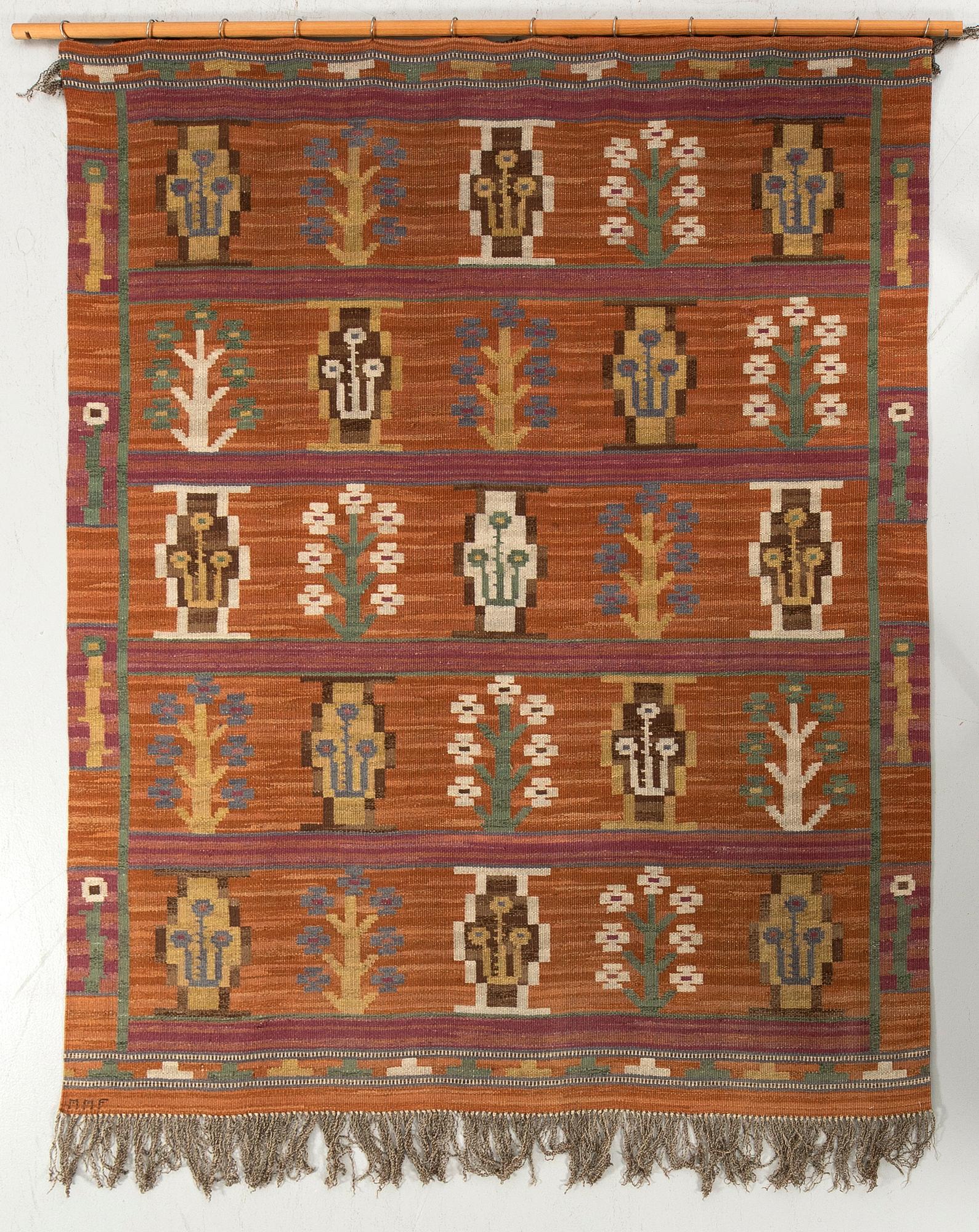 Märta Måås-Fjetterström, drapery, röllakan, "Klosterblomman", approx. 180 x 155 cm, signed MMF.