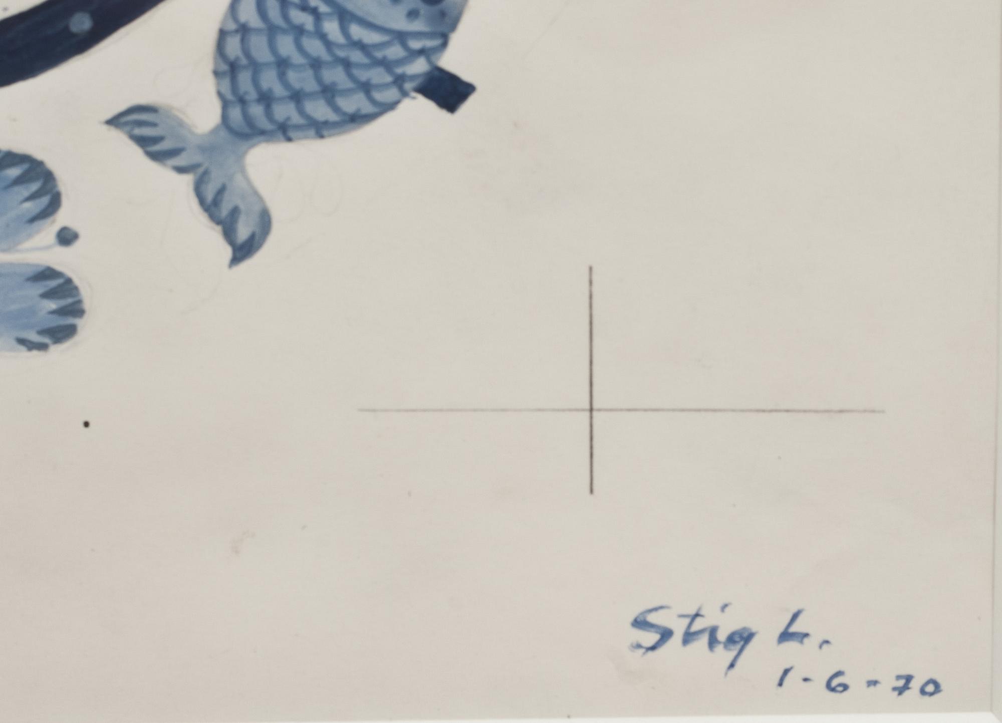 STIG LINDBERG, akvarell skiss. Signerad och daterad -70.