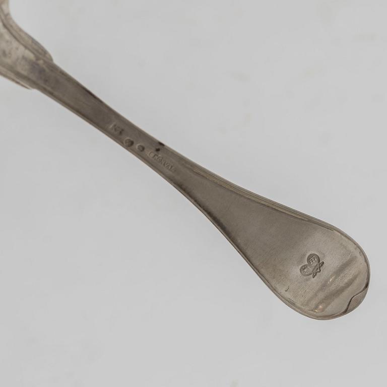 Johan Petter Grönvall, matskedar, 12 st, silver, gammalsvensk modell, Stockholm 1816.