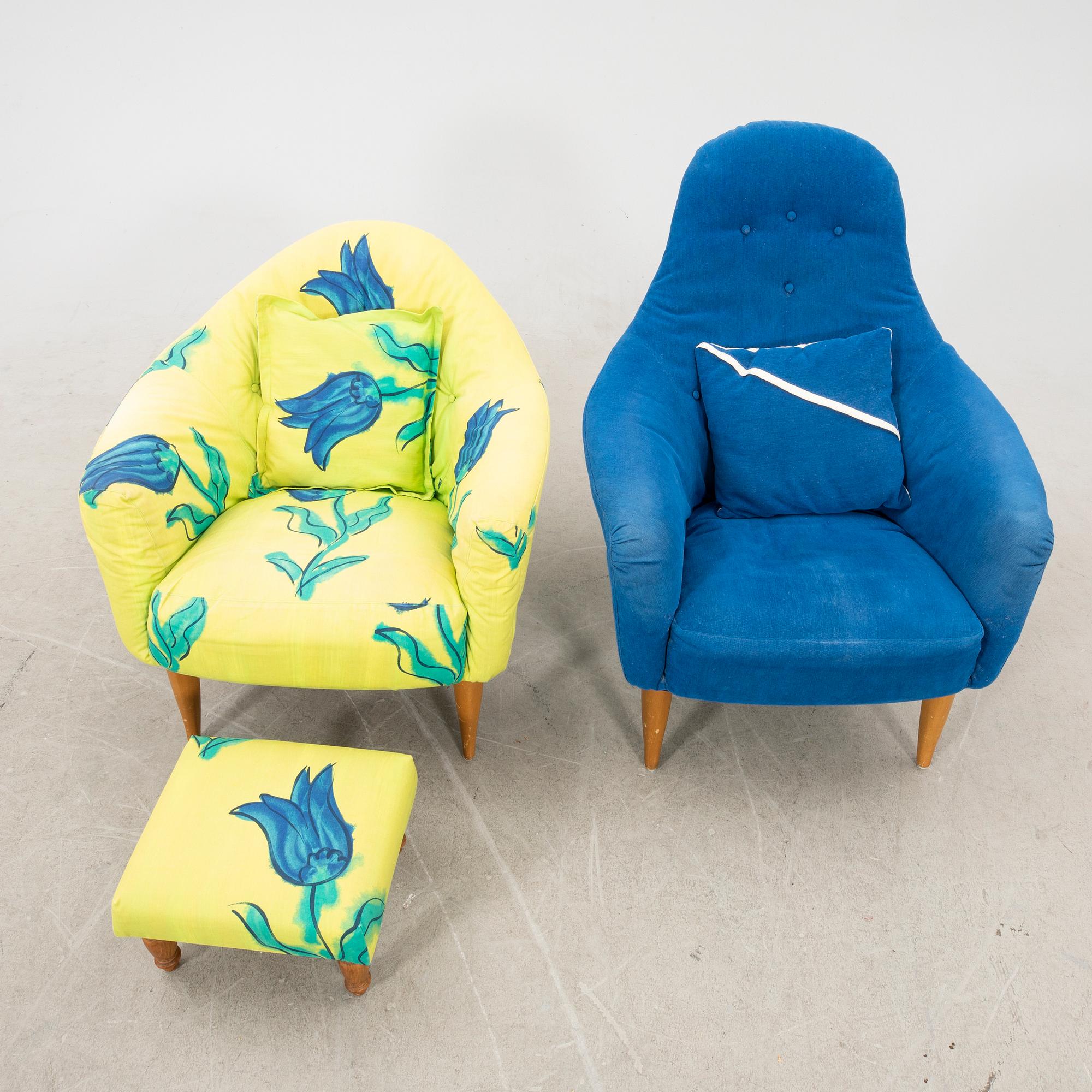 Kerstin Hörlin-Holmquist armchairs, two pieces "Lilla Adam" and "Stora Adam" from the "Paradiset" series, NK (Nordiska Kompaniet).