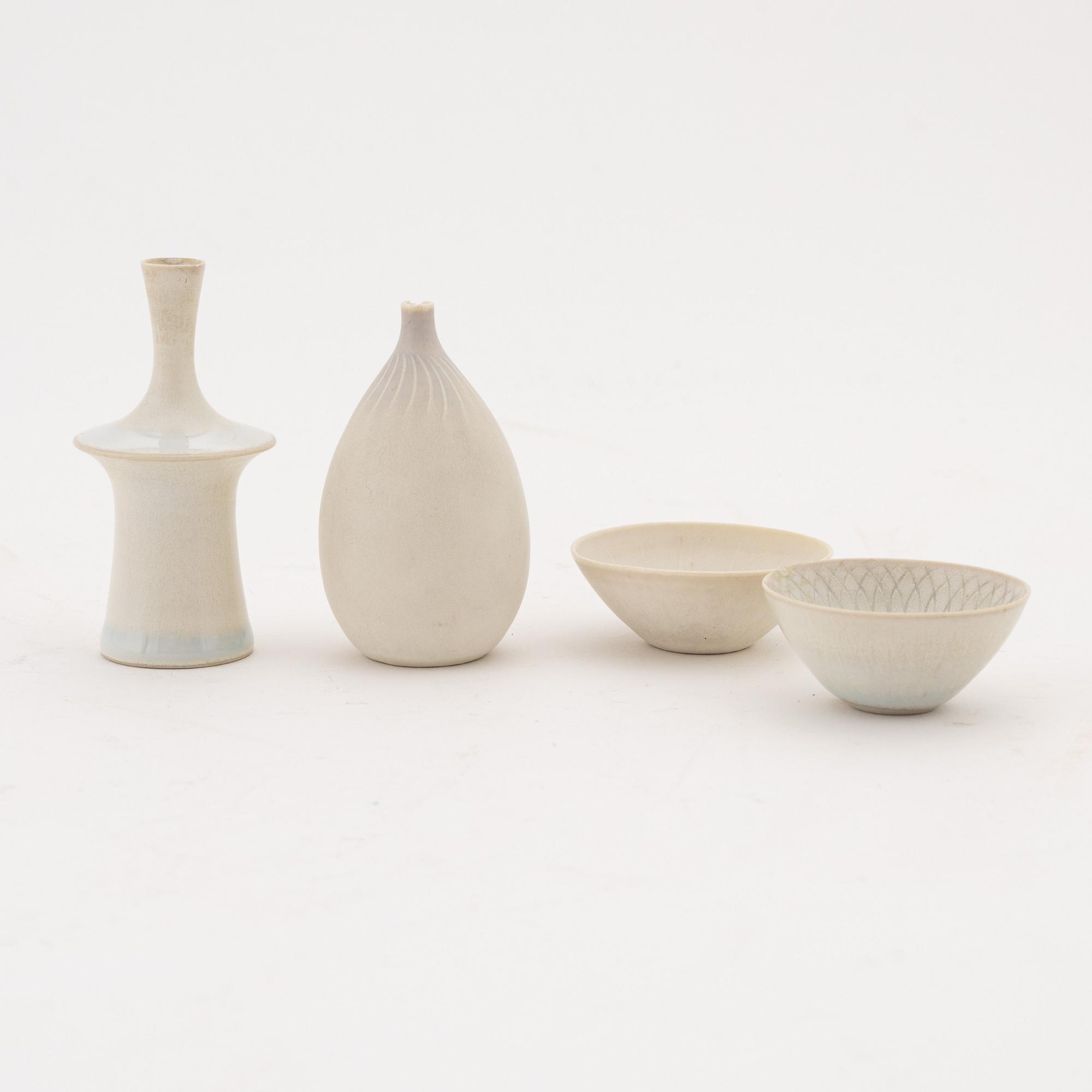 Stig Lindberg, a set of four stoneware miniatures, Gustavsbergs studio.